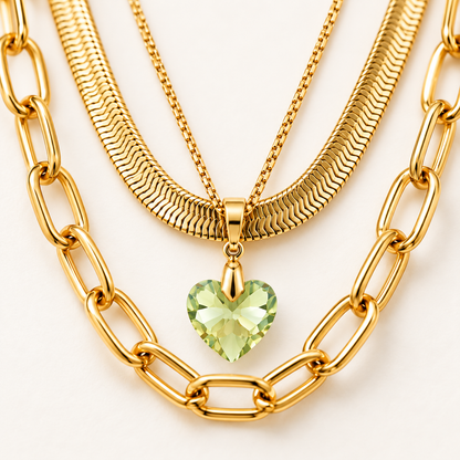 Smara 18K Gold Plated Three Layered Crystal Heart Necklace