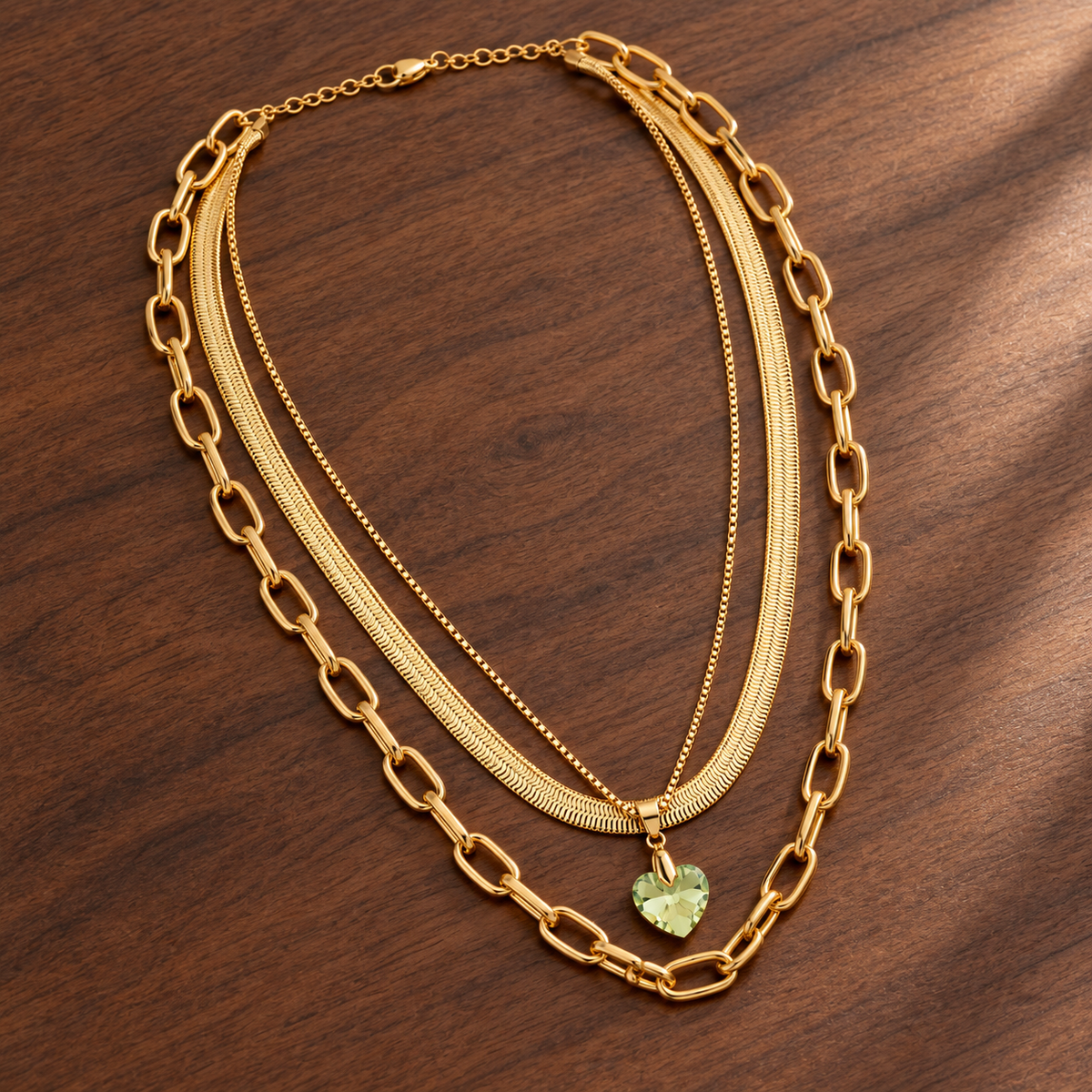 Smara 18K Gold Plated Three Layered Crystal Heart Necklace