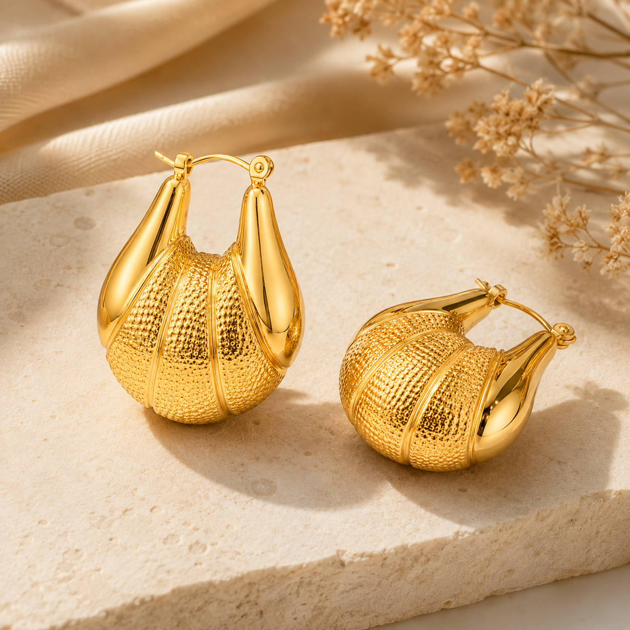Smara Gold plated hollow sector earrings