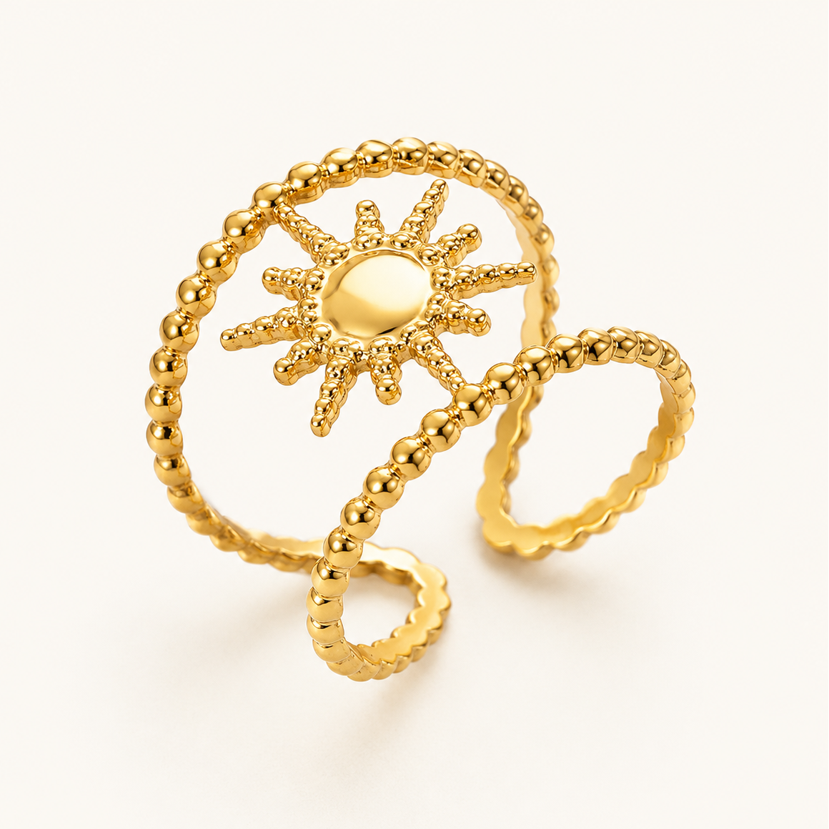 Smara Gold Tone Plated Sunburst Adjustable Ring