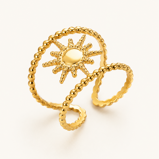 Smara Gold Tone Plated Sunburst Adjustable Ring
