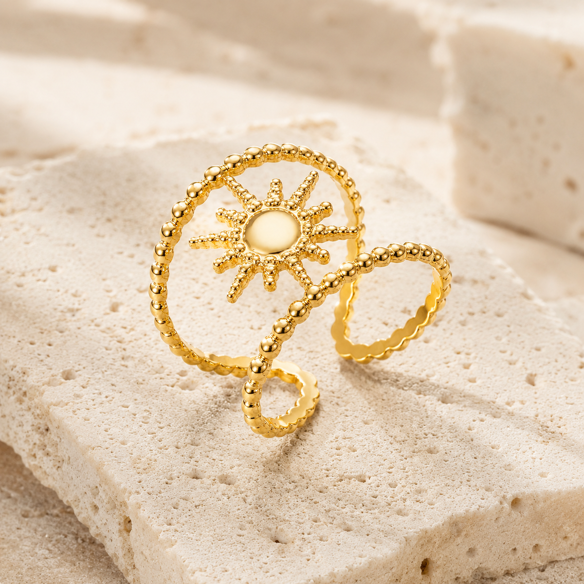 Smara Gold Tone Plated Sunburst Adjustable Ring