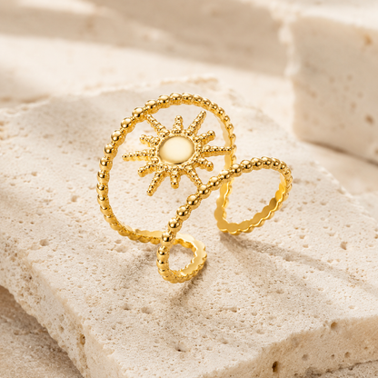 Smara Gold Tone Plated Sunburst Adjustable Ring