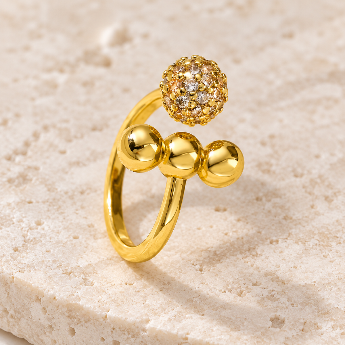 Smara Round Ball Studded Adjustable Ring