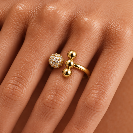 Smara Round Ball Studded Adjustable Ring