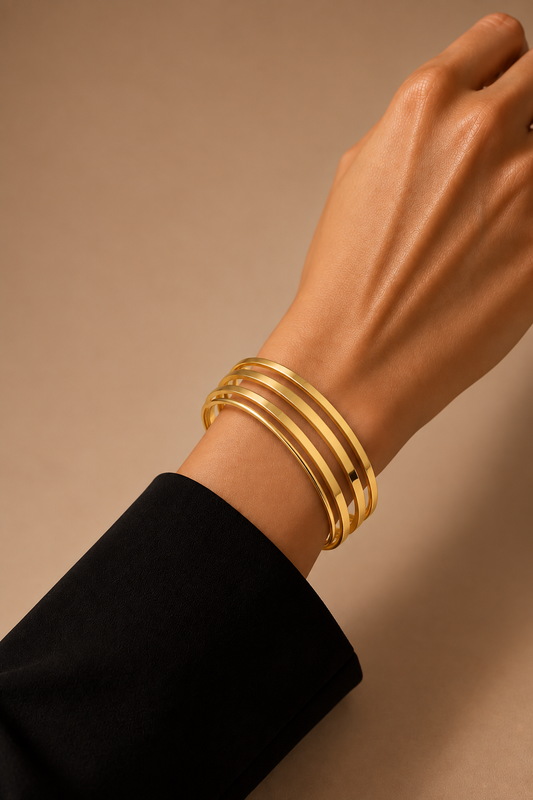 Smara Geometric 18K Gold Plated Cuff Bangle