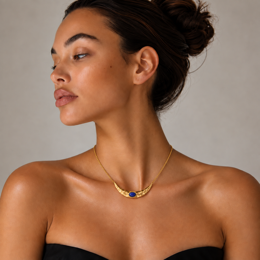 Smara Lapis Pleated Moon Necklace