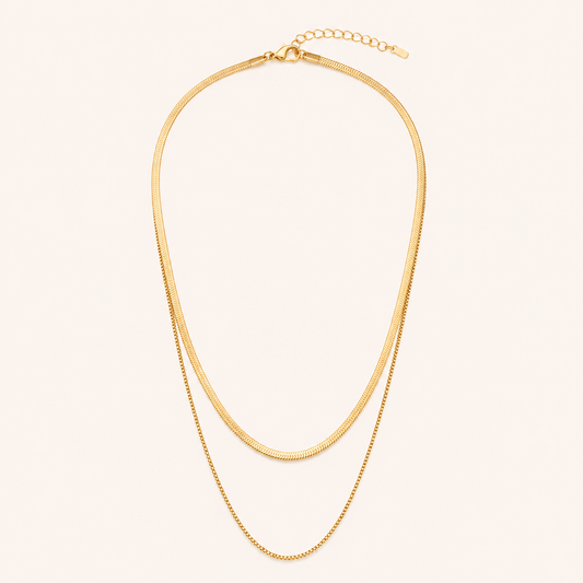 Smara Gold Tone Plated Snake Chain Layered Necklace