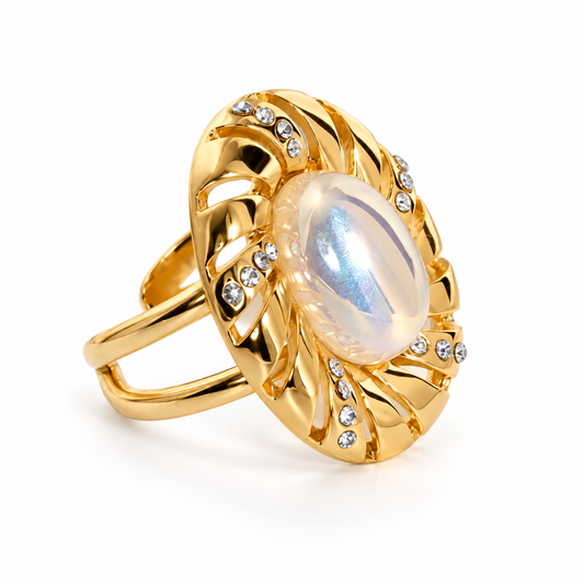 Smara Pearl and Diamond Oval Adjustable Ring