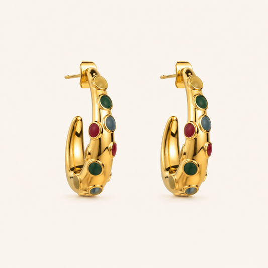 Smara 18K Gold Plated Colourful Oil Dripping Earrings