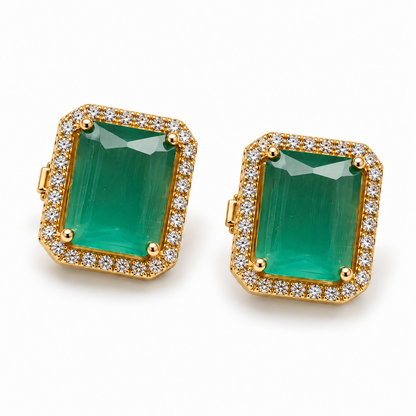 Smara Lighter Green 22kt gold-plated button cover cufflinks, front pair view