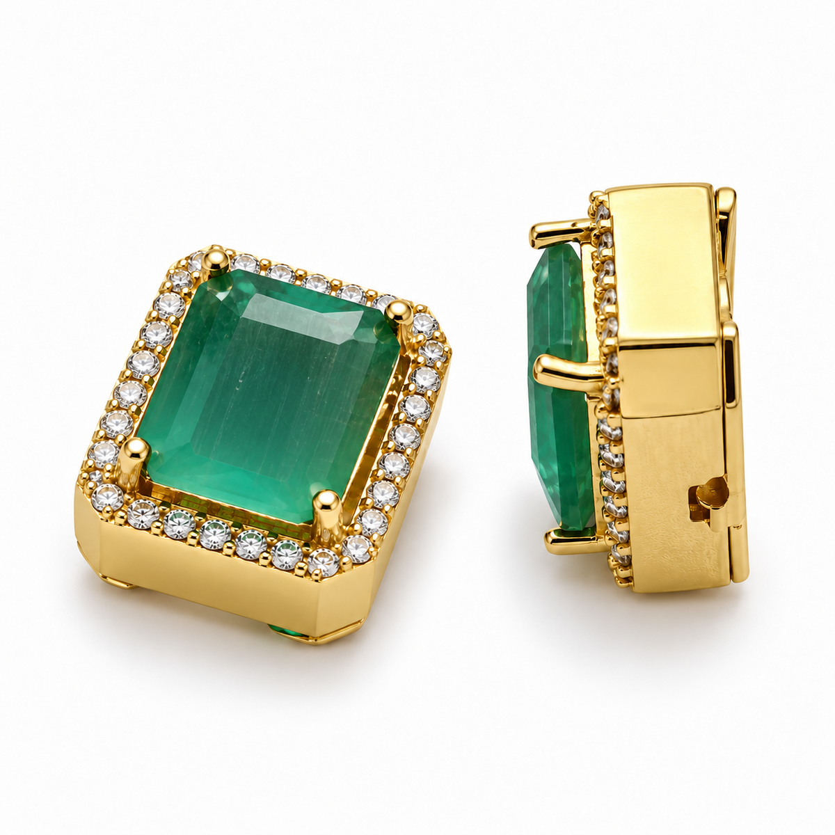 Lighter Green button cover cufflinks showing the faceted centre and side profile