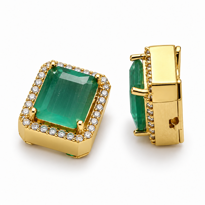 Lighter Green button cover cufflinks showing the faceted centre and side profile
