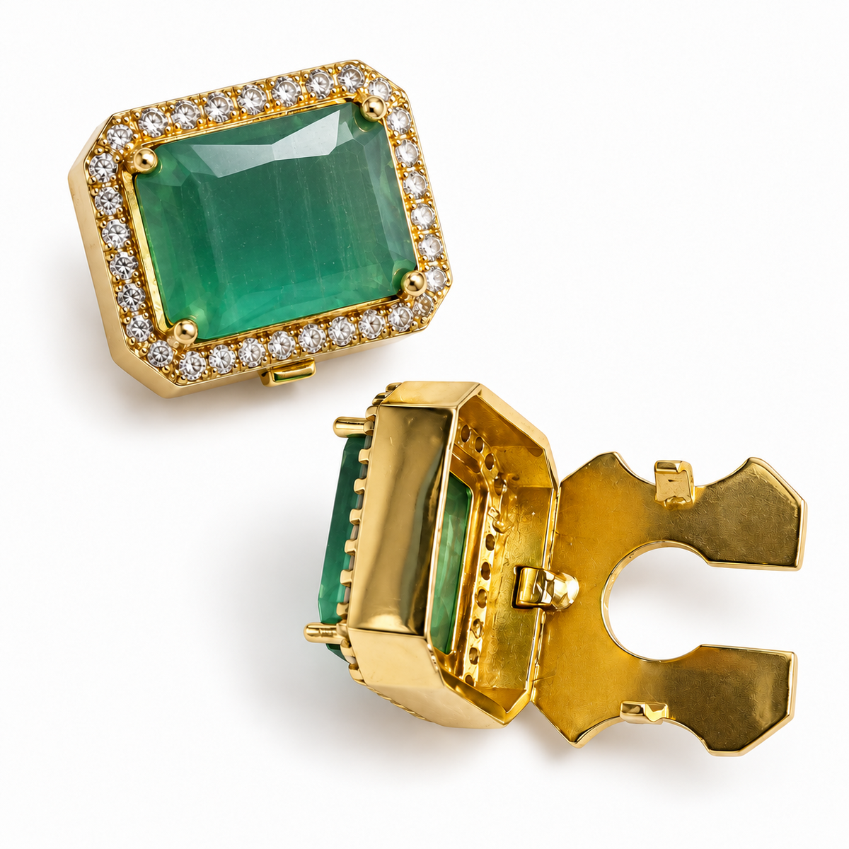 Lighter Green cufflinks showing the front design and open button-cover clip