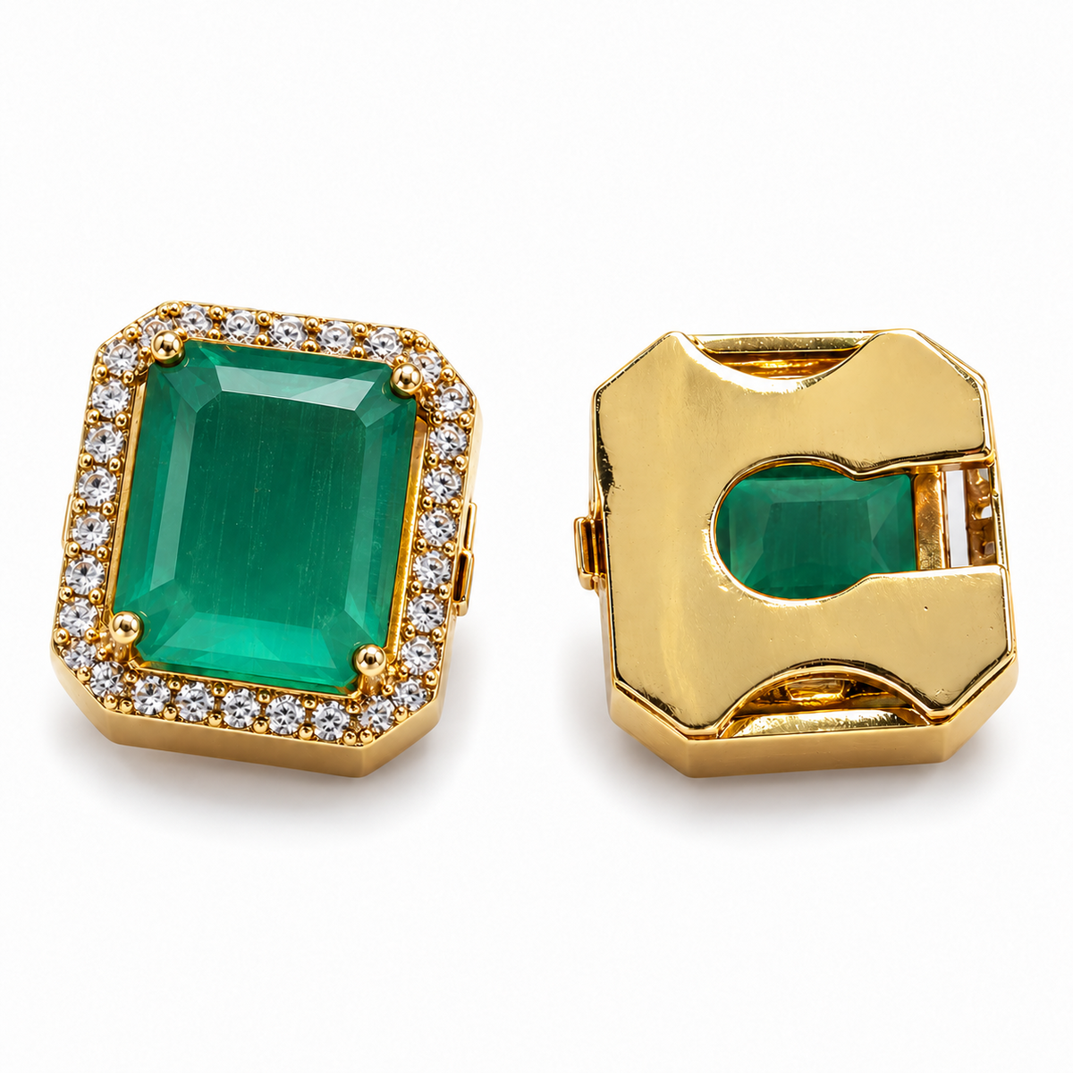 Front and back comparison of Lighter Green gold-plated button cover cufflinks