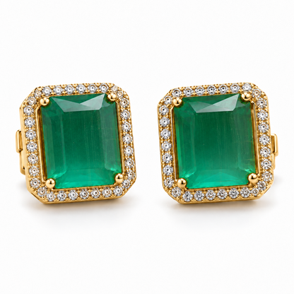 Smara Lighter Green button cover cufflinks, straight-on front pair view