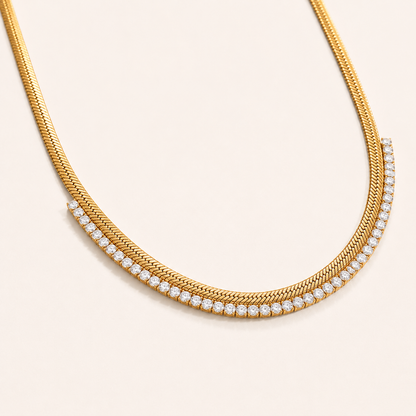 Artificial Diamond Herringbone Chain Necklace
