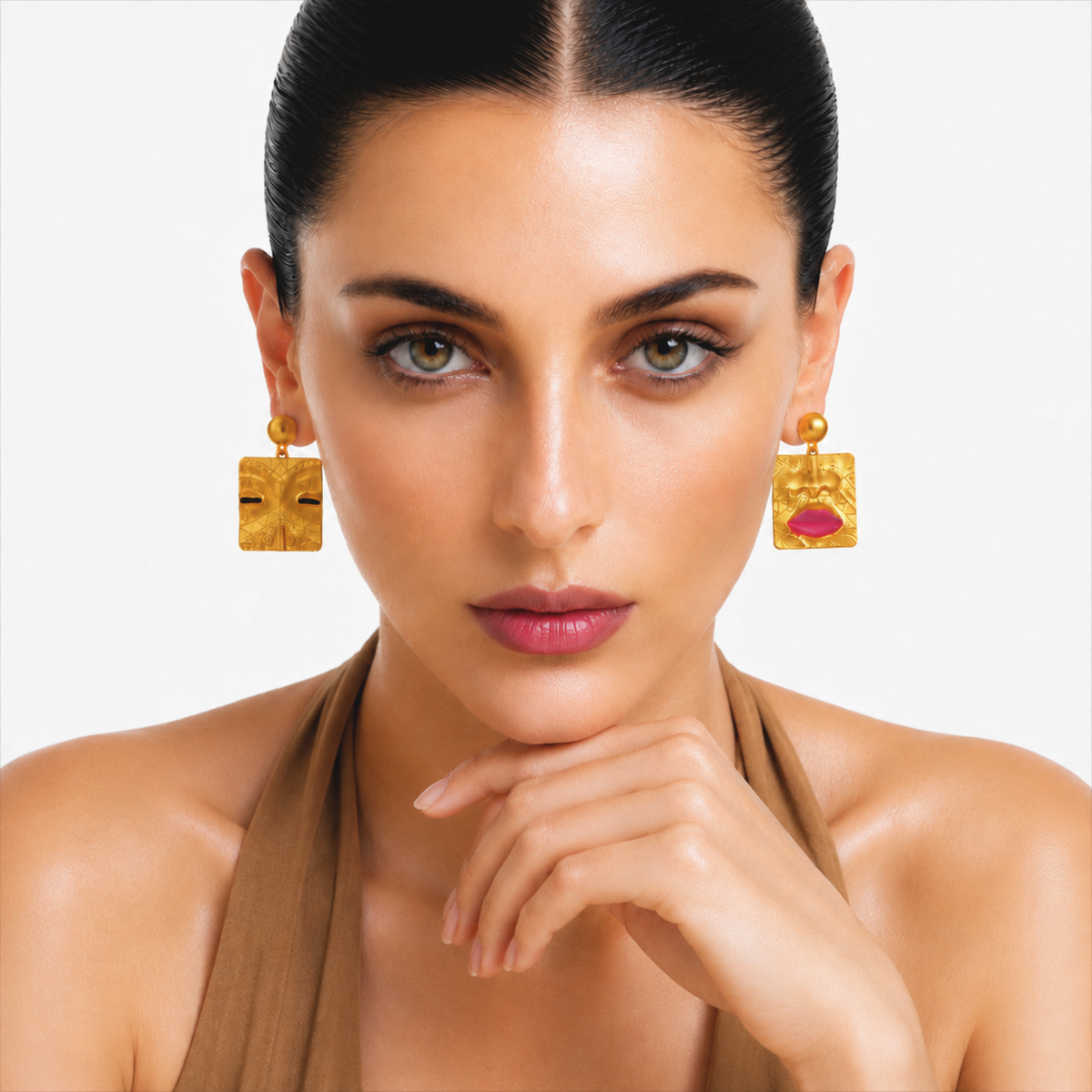 Smara 18K Gold Plated Egyptian Art Face Earrings