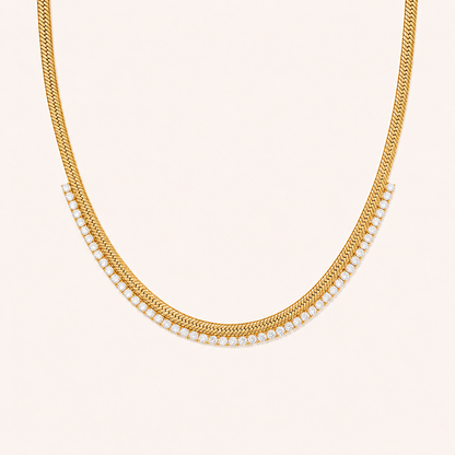 Artificial Diamond Herringbone Chain Necklace