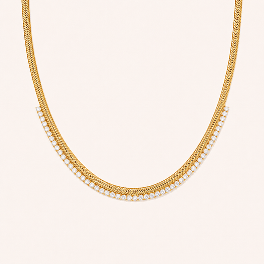 Artificial Diamond Herringbone Chain Necklace