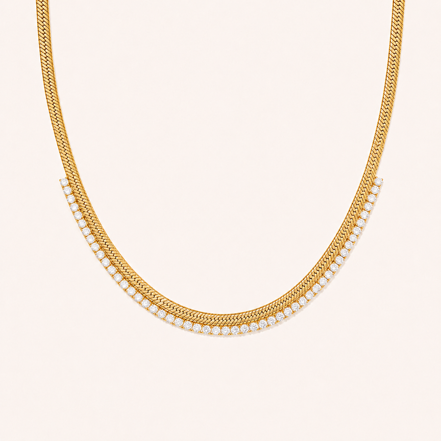 Artificial Diamond Herringbone Chain Necklace