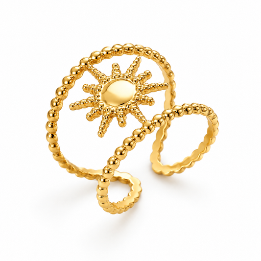 Smara Gold Tone Plated Sunburst Adjustable Ring