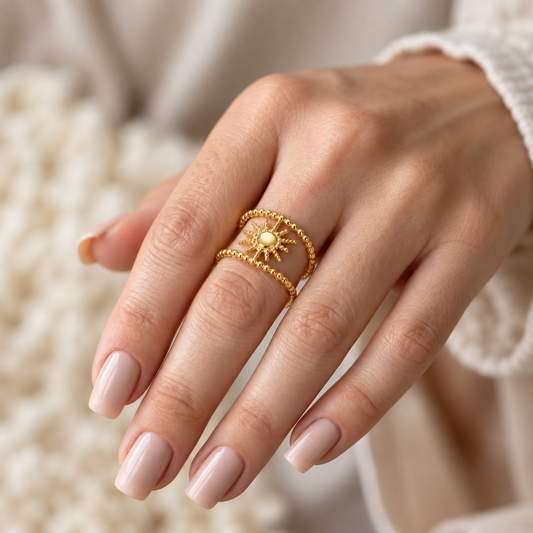 Smara Gold Tone Plated Sunburst Adjustable Ring