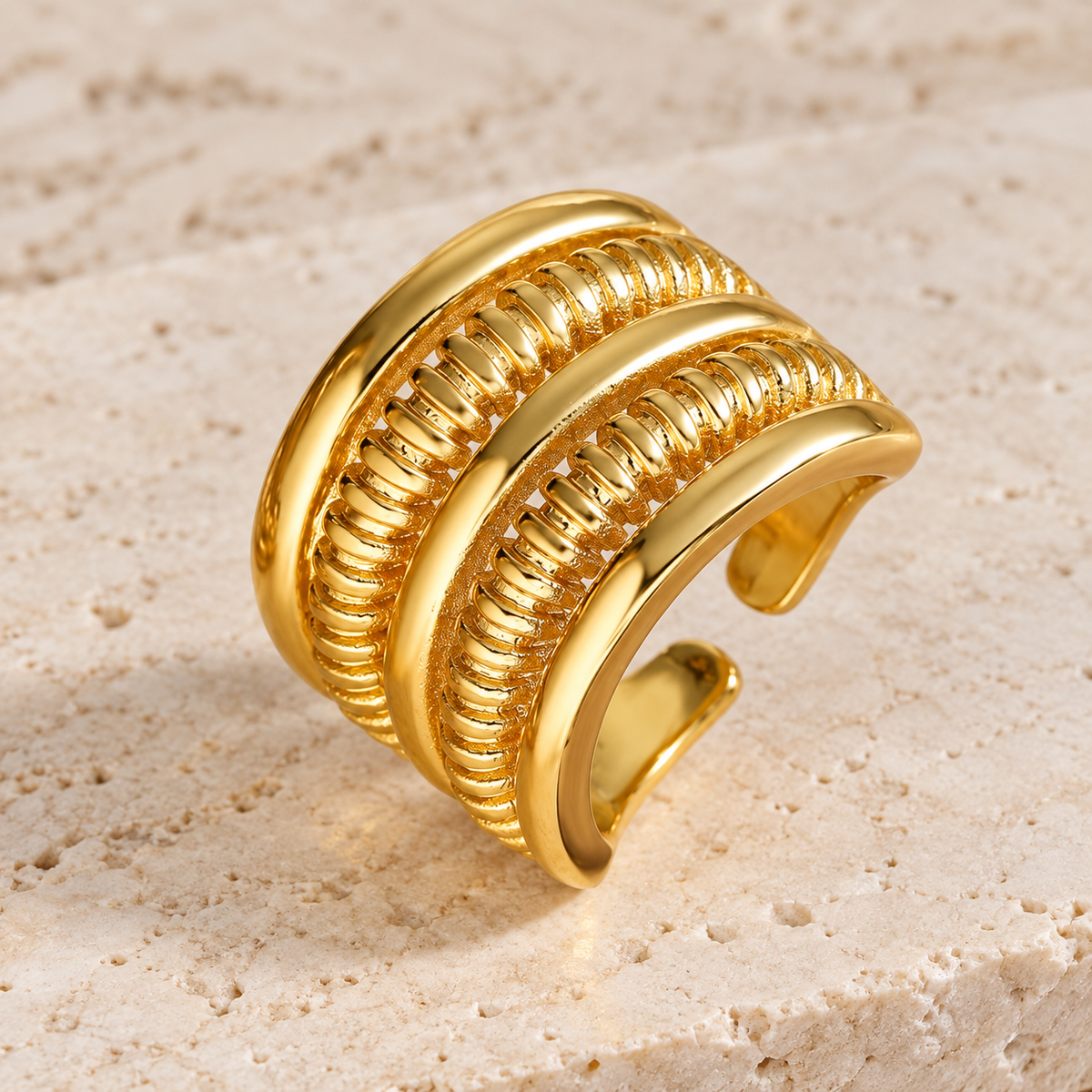 Smara Antique Gold Geometric Adjustable Ring