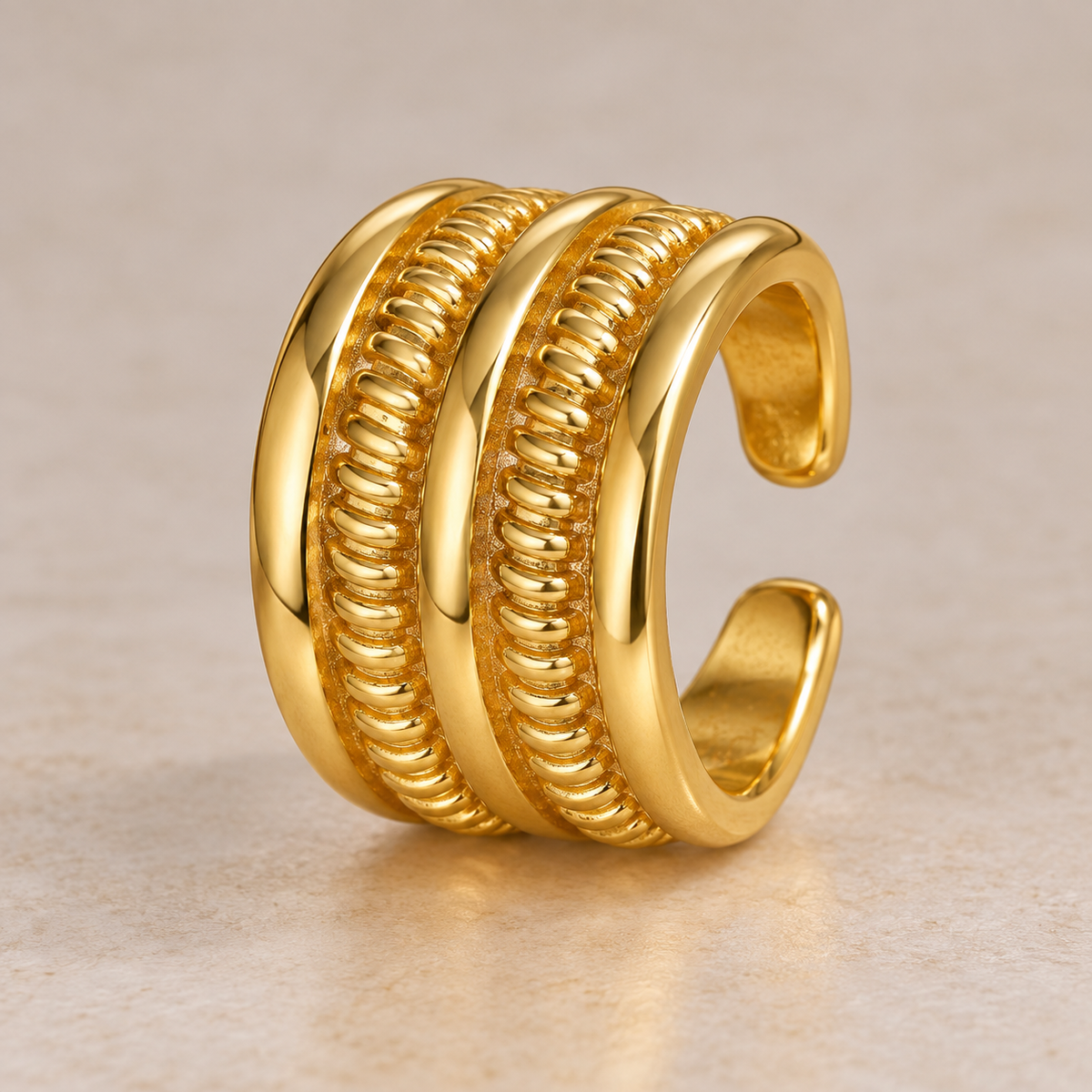 Smara Antique Gold Geometric Adjustable Ring