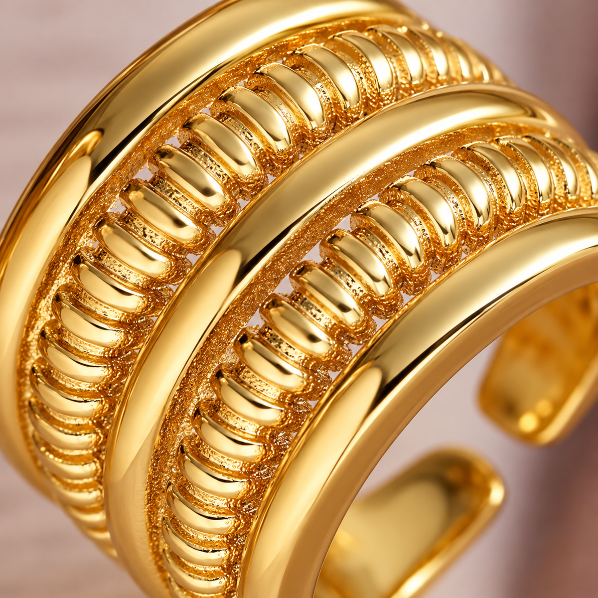 Smara Antique Gold Geometric Adjustable Ring