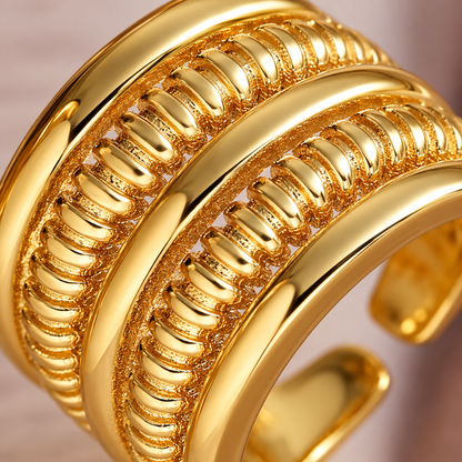 Smara Antique Gold Geometric Adjustable Ring